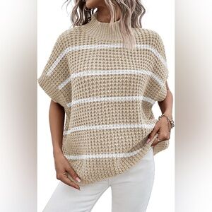 Viottiset Oversized Sweater Vest Womens Medium Apricot Stripe Mock Neck New